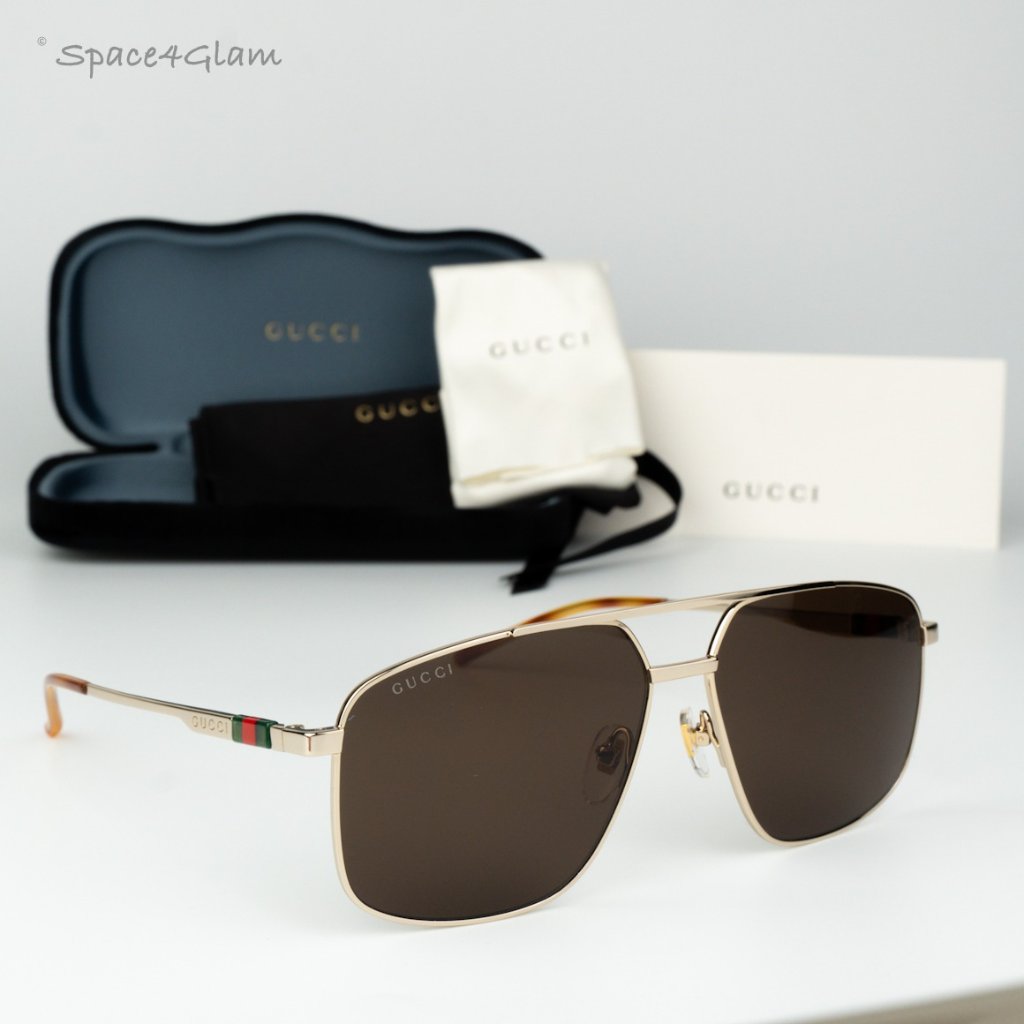 Gucci Women Sunglasses Gold Brown Aviator Gg1676s Navigator 002 Brand New
